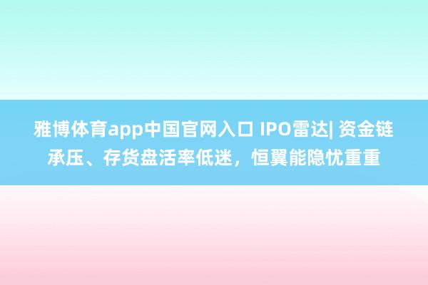 雅博体育app中国官网入口 IPO雷达| 资金链承压、存货盘活率低迷，恒翼能隐忧重重