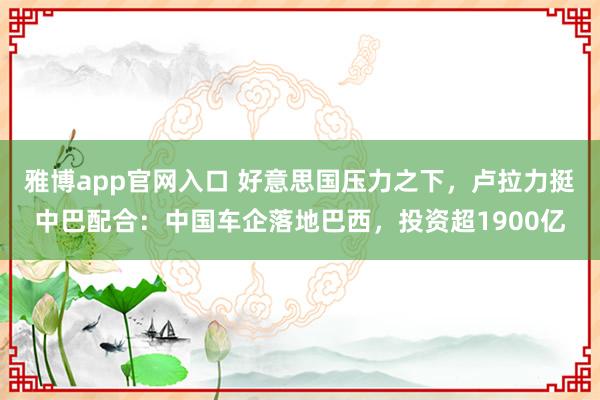 雅博app官网入口 好意思国压力之下，卢拉力挺中巴配合：中国车企落地巴西，投资超1900亿