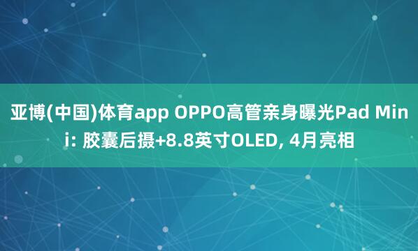亚博(中国)体育app OPPO高管亲身曝光Pad Mini: 胶囊后摄+8.8英寸OLED, 4月亮相