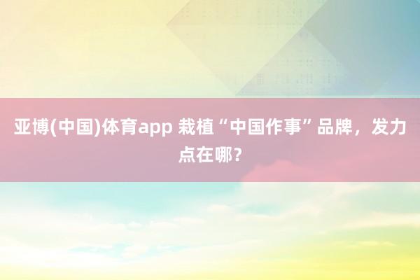 亚博(中国)体育app 栽植“中国作事”品牌，发力点在哪？