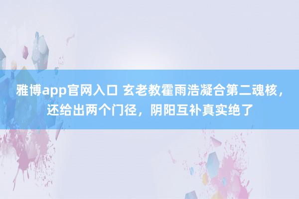 雅博app官网入口 玄老教霍雨浩凝合第二魂核，还给出两个门径，阴阳互补真实绝了
