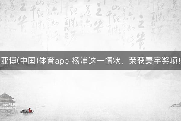 亚博(中国)体育app 杨浦这一情状，荣获寰宇奖项！