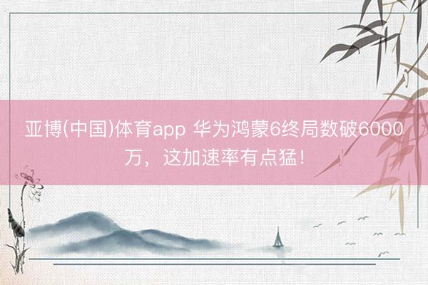 亚博(中国)体育app 华为鸿蒙6终局数破6000万，这加速率有点猛！