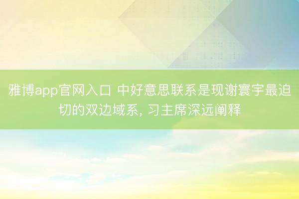 雅博app官网入口 中好意思联系是现谢寰宇最迫切的双边域系， 习主席深远阐释