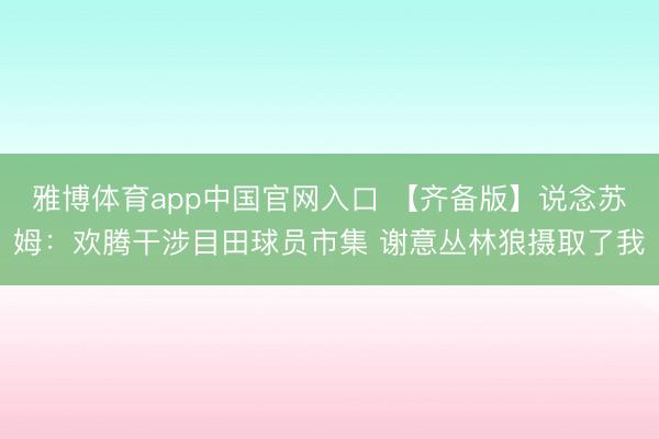 雅博体育app中国官网入口 【齐备版】说念苏姆:欢腾干涉目田球员市集 谢意丛林狼摄取了我