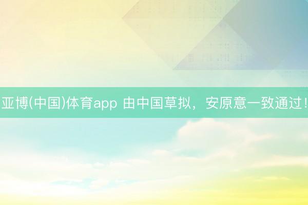 亚博(中国)体育app 由中国草拟，安原意一致通过！